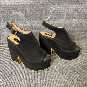 Sábates Black Platform Slingback Heels Women's EU 37 US 6.5-7 Peep Toe Chunky